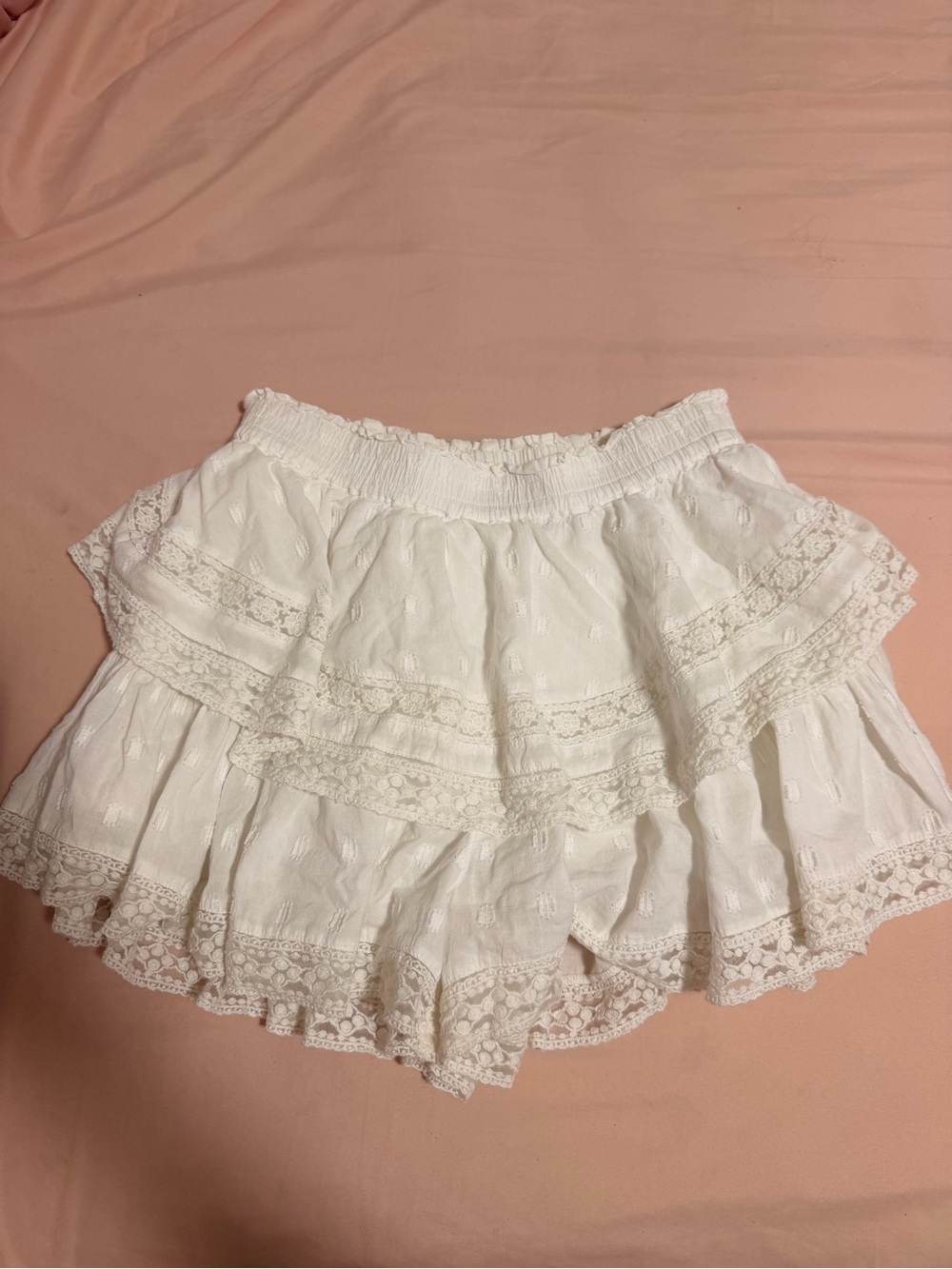 American Eagle Outfitters White Lace-Trim Smocked Waist Mini Skirt